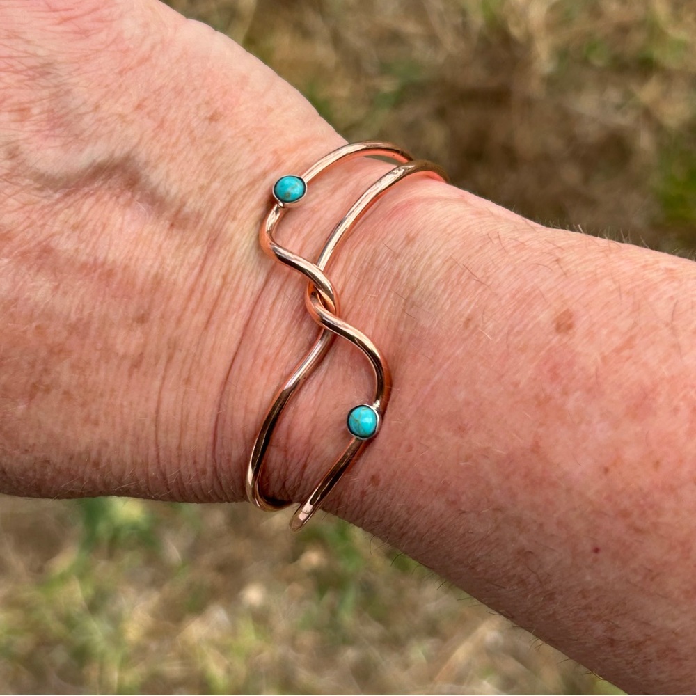Yolanda Skeets Handmade Double Copper & Turquoise Cuff Bracelet